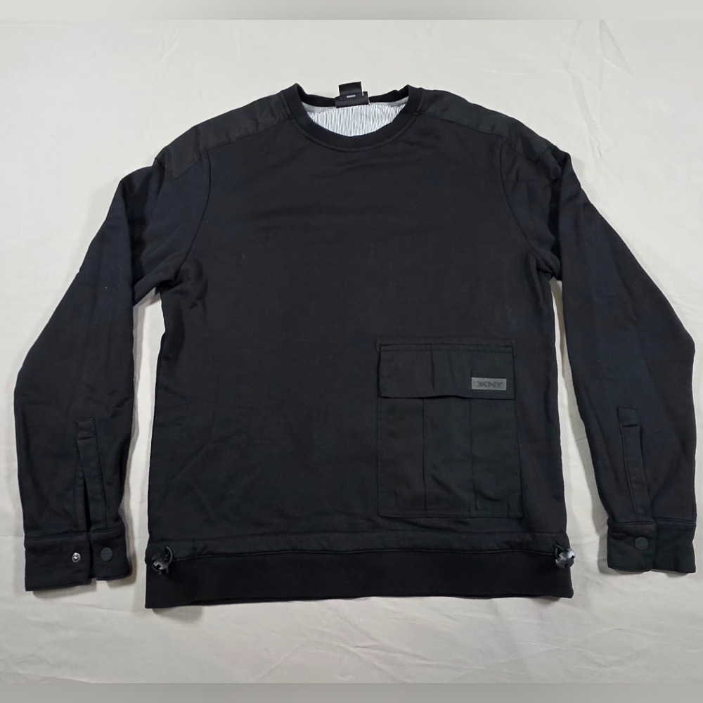 DKNY Black Crewneck Sweater with Pocket